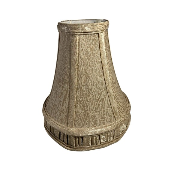 Vintage Small Clip On Lamp Shade Beige Scalloped Edge Fabric Interior 8" Tall - Picture 6 of 8